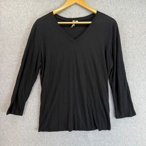 Comfy USA Black V Neck 3/4 Sleeve Top Shirt Casual Everyday Womens Size Large